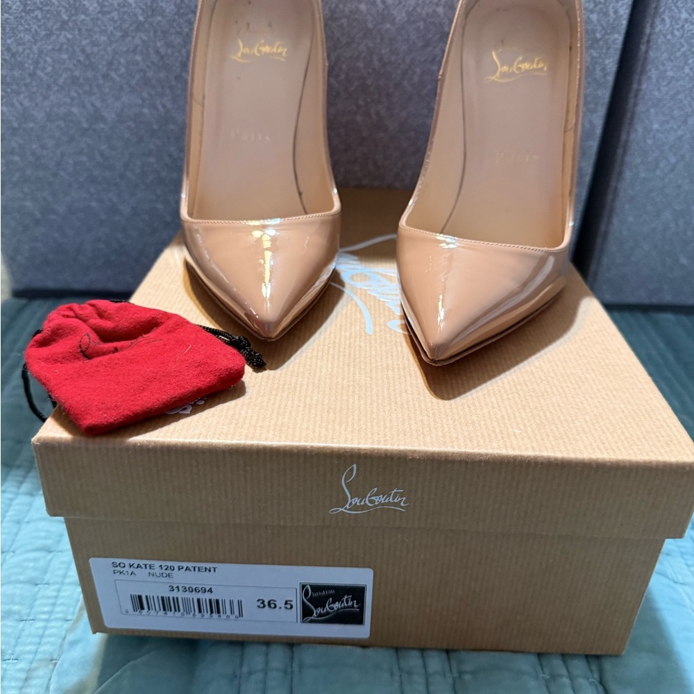 Christian Louboutin Nude Patent Heels with Red Sole